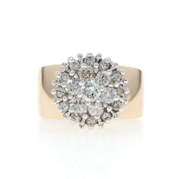 Yellow Gold Diamond Cluster Cocktail Ring - 14k Round Brilliant 1.00ctw Floral - Picture 1 of 6